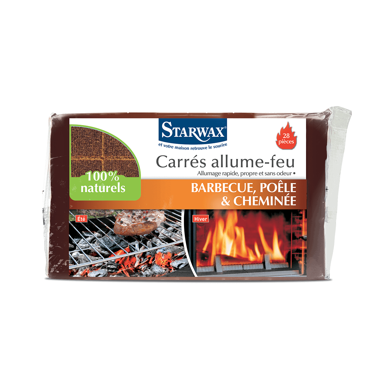 Carrés allume-feu pour barbecue, poêle et cheminée 2 Carrés allume-feu pour barbecue, poêle et cheminée